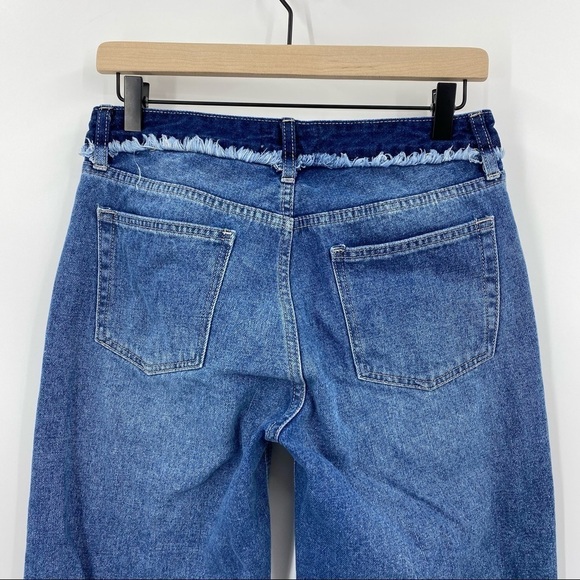 JBD Just Black Jeans Two Tone Wide Leg Cut Off Hem Raw Waist Crop Leg Size 27 - Picture 5 of 10